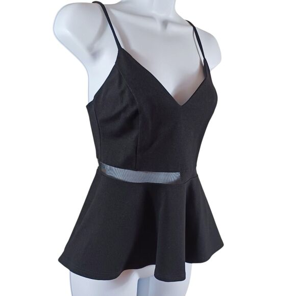 Lulus Black Peplum Mesh Waist Spaghetti Strap Top Sz S USA Sexy Cocktail Blouse - Picture 4 of 9
